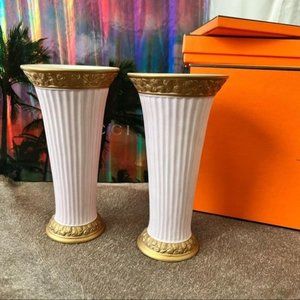 Bergdorf Goodman Porcellane D'arte Agostinelli Vase Gold Pink Set Decor Tabletop
